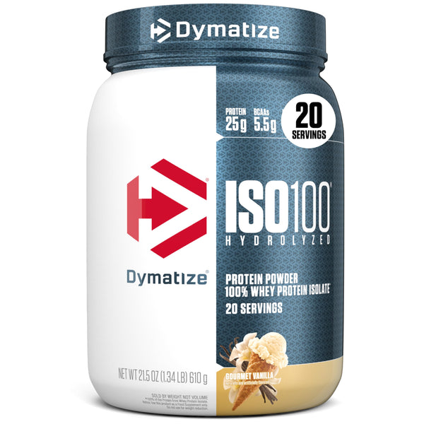 Dymatize ISO100 Whey Protein Powder Isolate, Gourmet Vanilla, 25g of Protein, 5.5g BCAAs, Less Than 120 Cal., Gluten Free, 1g Fat, 1g Sugar, 2g Carb (20 Servings)