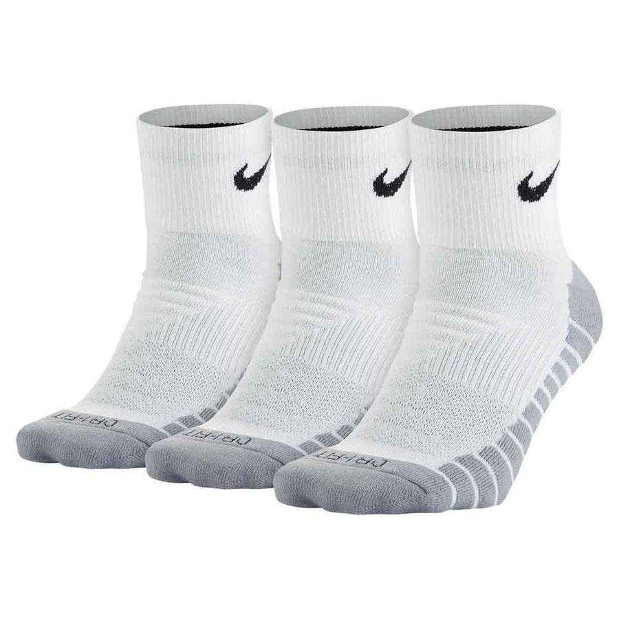 Nike Dri-FIT Quarter-Length Cushioned Socks – Ventilated Performance Training Socks (White/Wolf Grey/Black)