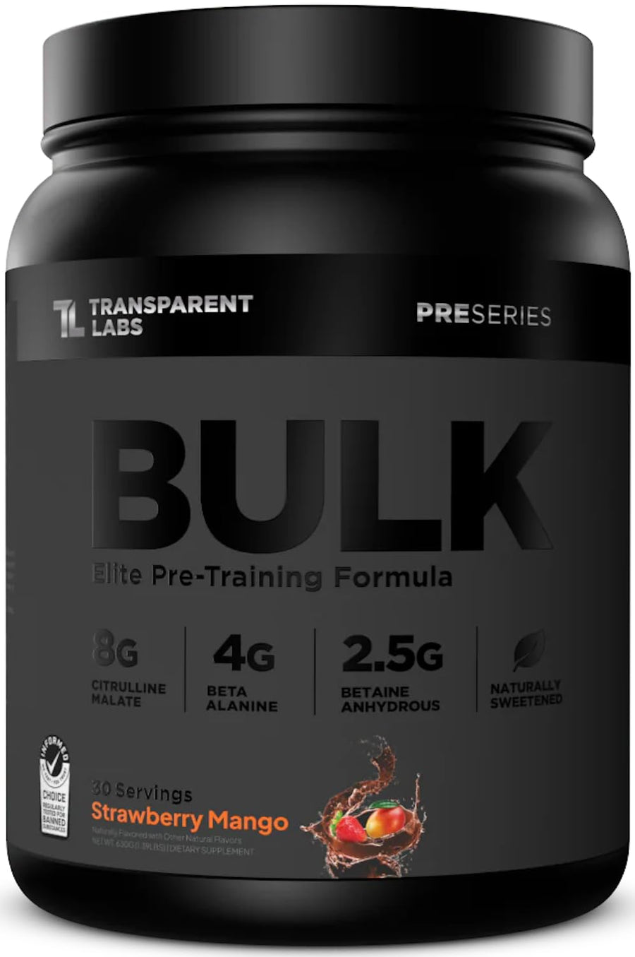 Transparent Labs Bulk Black Pre-Workout – High-Stimulant Performance Formula (30 Servings)