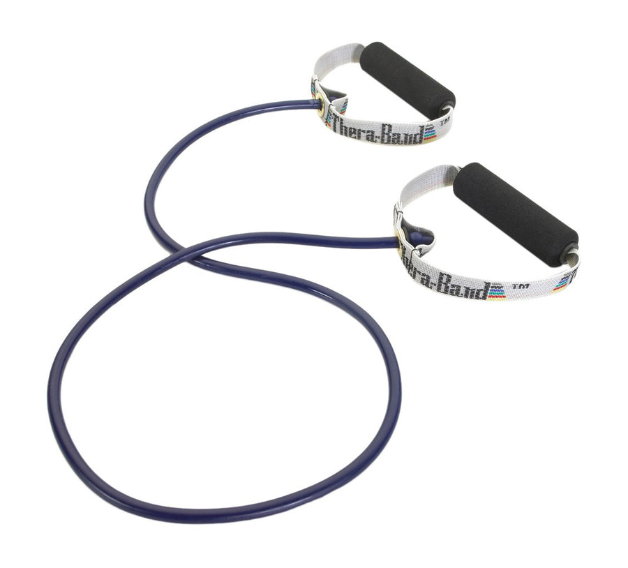 THERABAND Tubing with Handles – Blue, Extra Heavy Resistance (Level 5)