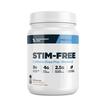 Transparent Labs Stim-Free Pre-Workout - Caffeine & Stim Free Pre Workout Powder Naturally Sweetened for Men and Women with Beta Alanine Powder, Citrulline Malate, & elevATP - 30 Servings, Peach Mango