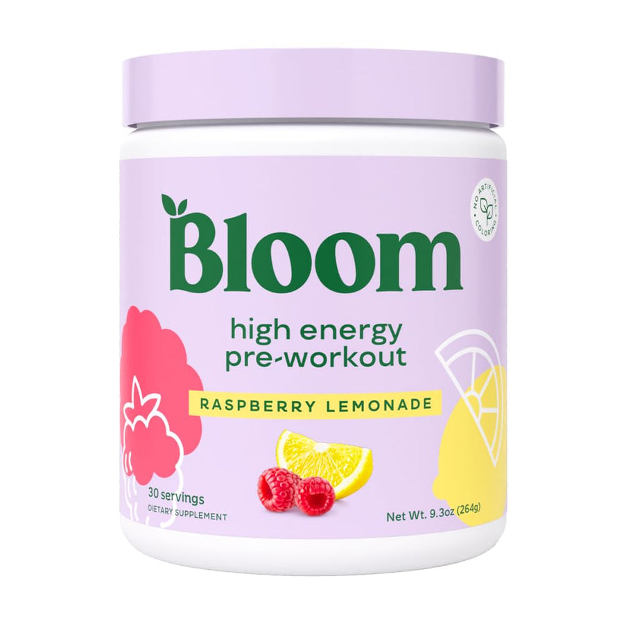 Bloom Nutrition High Energy Pre-Workout Raspberry Lemonade – Natural Caffeine Powder