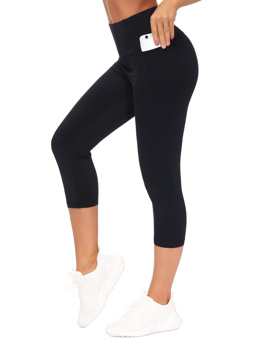 THE GYM PEOPLE Women’s Tummy Control Capris – High Waist Yoga Pants with Pockets for Running, Hiking, and Gym