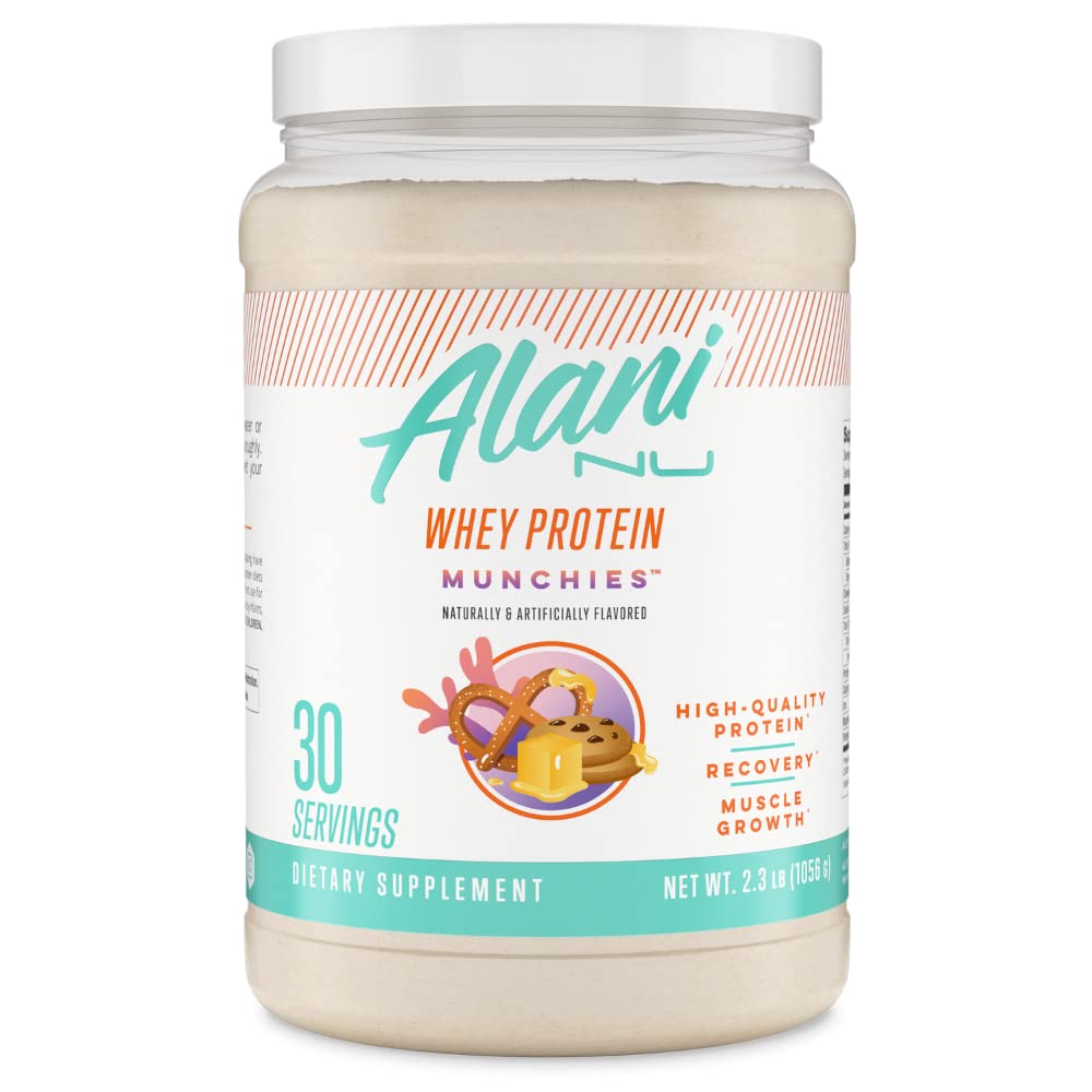 Alani Nu Whey Protein Powder Munchies | 23g Protein with Low Sugar & Digestive Enzymes | Meal Replacement Powder | Low Fat Low Carb Whey Isolate Protein Blend | Low Sugar |30 Servings