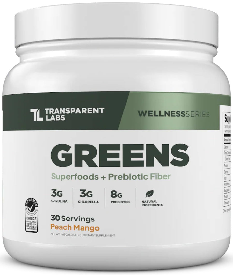 Transparent Labs Prebiotic Greens Powder – Peach Mango Superfood Supplement