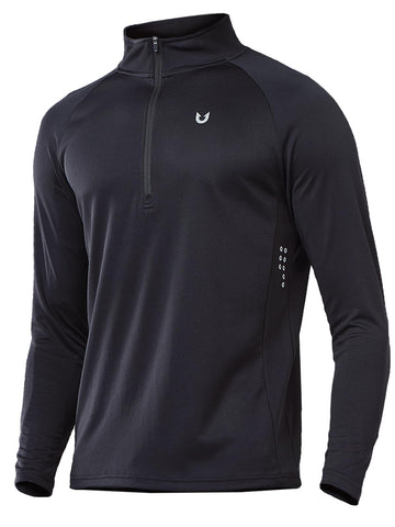 NORTHYARD Men's Running Shirt Long Sleeve Quarter Zip Pullover Moisture Wicking Quick Dry Athletic Workout Shirts Black-L