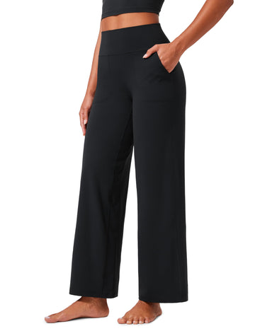 CRZ YOGA Womens Butterlift High Waisted Wide Leg Pants with Pockets 29" - Yoga Lounge Pants Buttery Soft Comfy Casual Black Small