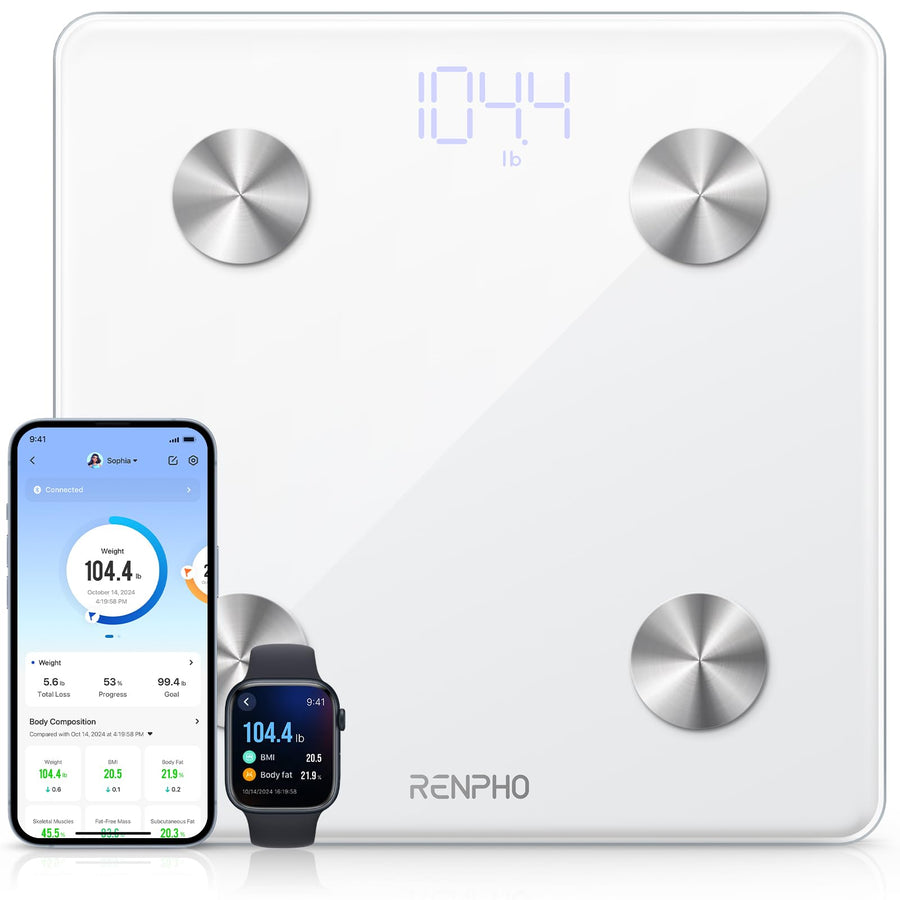RENPHO Smart Body Fat Scale – Bluetooth Digital Weight & Body Composition Monitor (White)