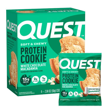 Quest Nutrition White Chocolate Macadamia Protein Cookie, 15g Protein, 1g Sugar, 2g Net Carbs, Keto Friendly, High Protein, Low Carb; 4 Count