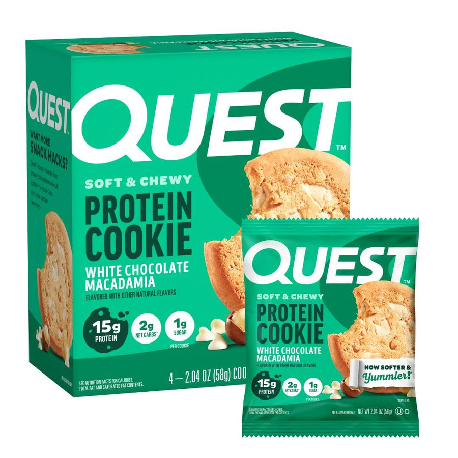 Quest Nutrition White Chocolate Macadamia Protein Cookies – High Protein Low Carb Cookies (4 Count)