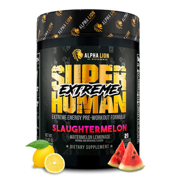 ALPHA LION Superhuman Extreme High Stim Pre Workout Powder, Beta Alanine, L-Taurine & 356mg Tri-Source Caffeine for Sustained Energy, Nitric Oxide & Citrulline for Pump (21 Servings, Slaughtermelon)