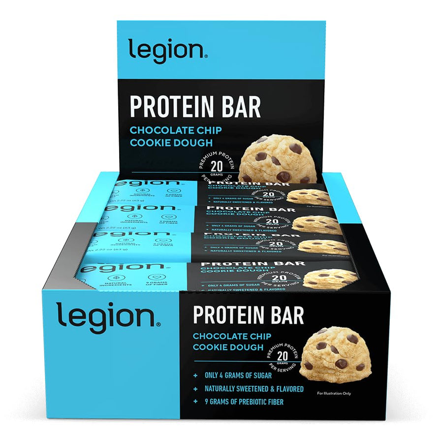 Legion Chocolate Chip Cookie Dough Protein Bars – 12 Count, Low Sugar, High Protein, Soy & Gluten-Free