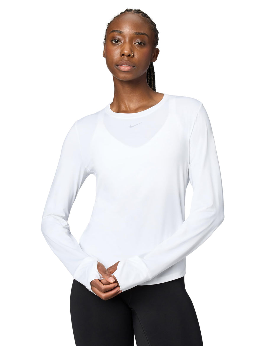 Nike One Women's Dri-FIT Long Sleeve Training Top – Thumbhole Performance Shirt (White)