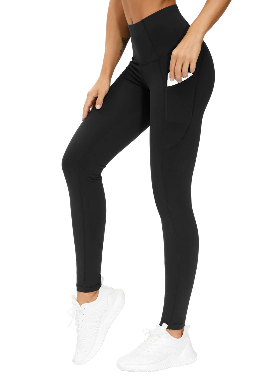 THE GYM PEOPLE Women’s Thick High-Waist Yoga Pants with Pockets – Tummy Control Leggings for Running, Fitness, and Gym, Black