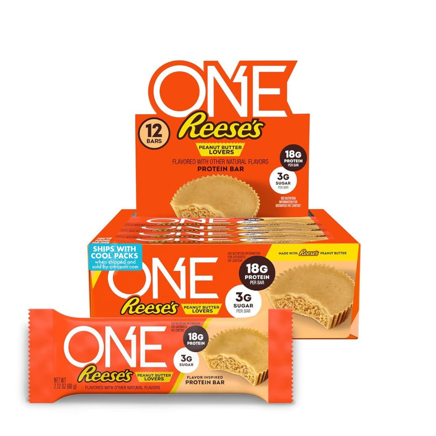 ONE Protein Bars – Reese's Peanut Butter Lovers, Gluten-Free, 18g Protein, 3g Sugar, 12 Count, 2.12 oz Each