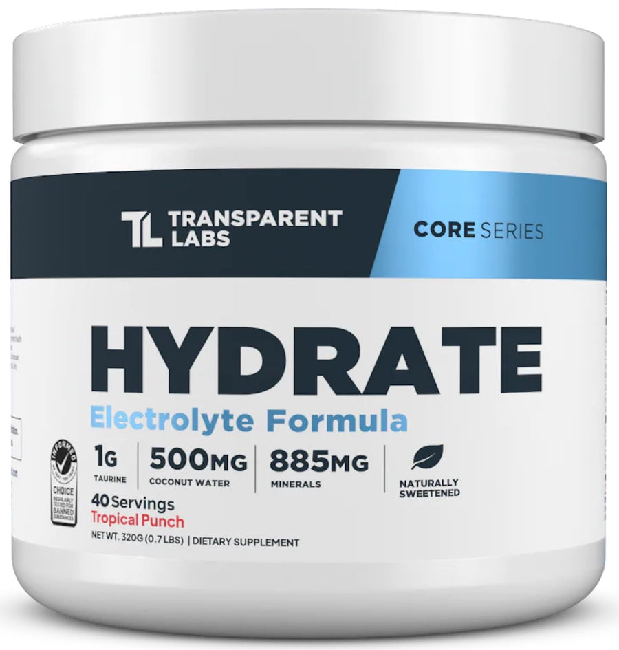 Transparent Labs Hydrate Electrolyte Powder – Tropical Punch Hydration Supplement (40 Servings)