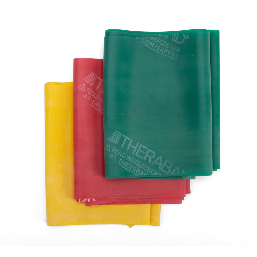 THERABAND Beginner Resistance Band Set – Yellow/Red/Green, 5-Foot Flat Latex Bands