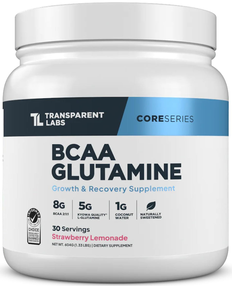 Transparent Labs BCAA Glutamine Powder – Strawberry Lemonade Recovery Supplement