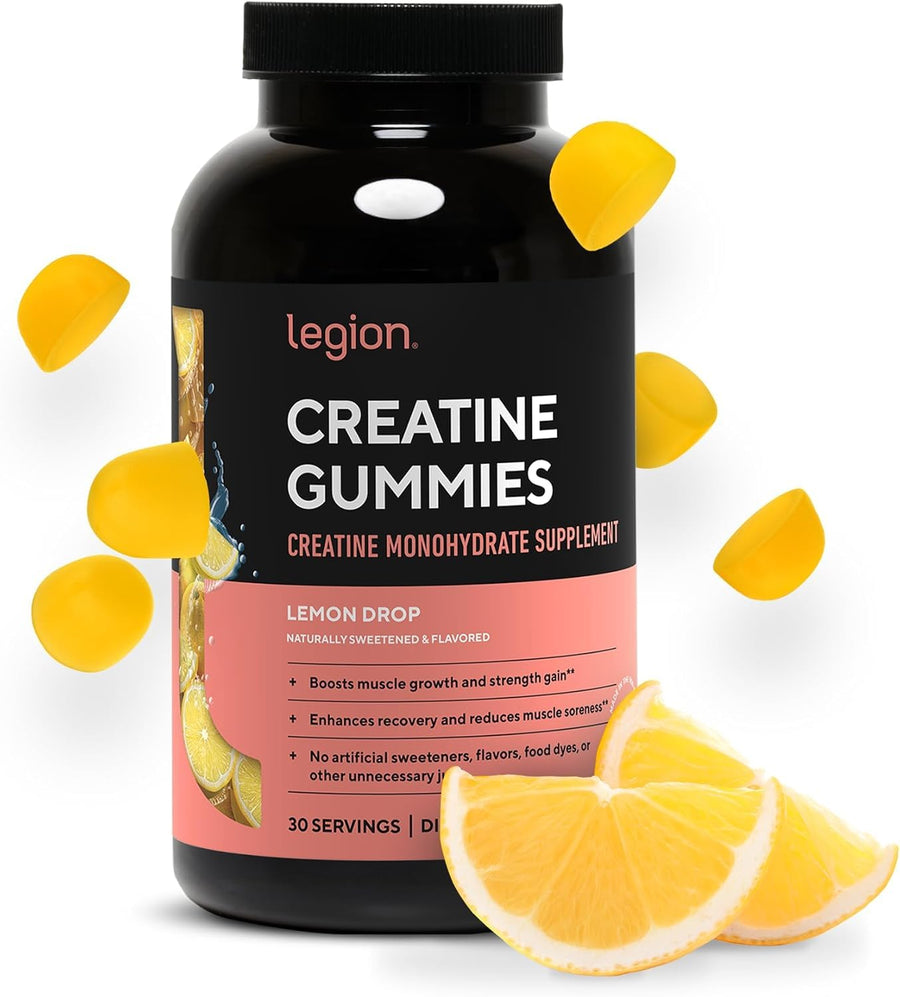 LEGION Creatine Monohydrate Gummies – Clean Chewable Supplement for Strength, Endurance & Muscle Recovery, 30 Lemon Drop Servings