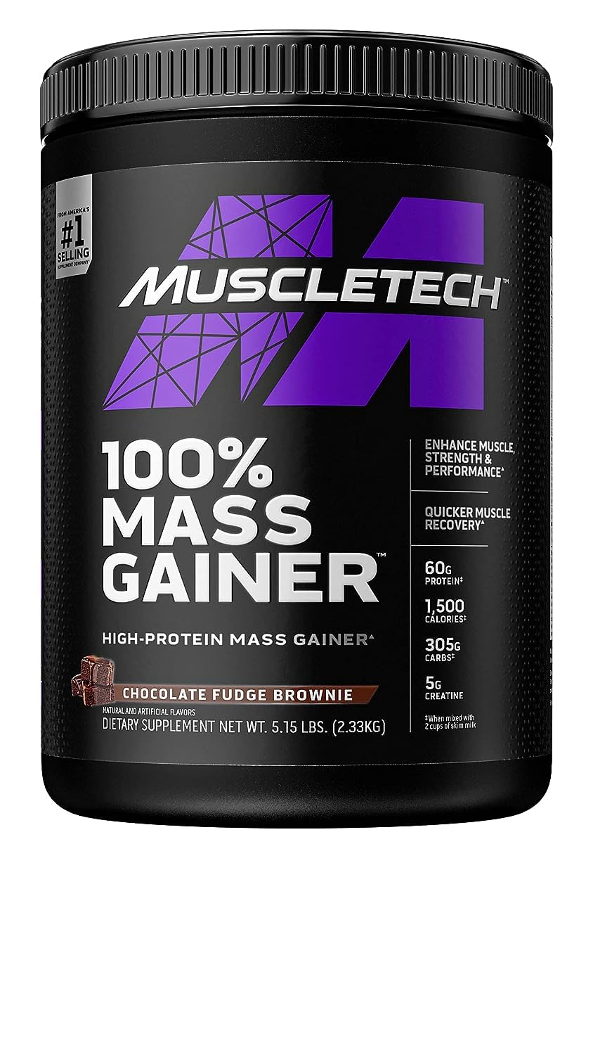 MuscleTech High Protein Mass Gainer for Men & Women - Protein Powder Shakes for Weight Gain, Muscle Building & Recovery with Creatine Monohydrate - Chocolate Fudge Brownie, 5.15 Pound