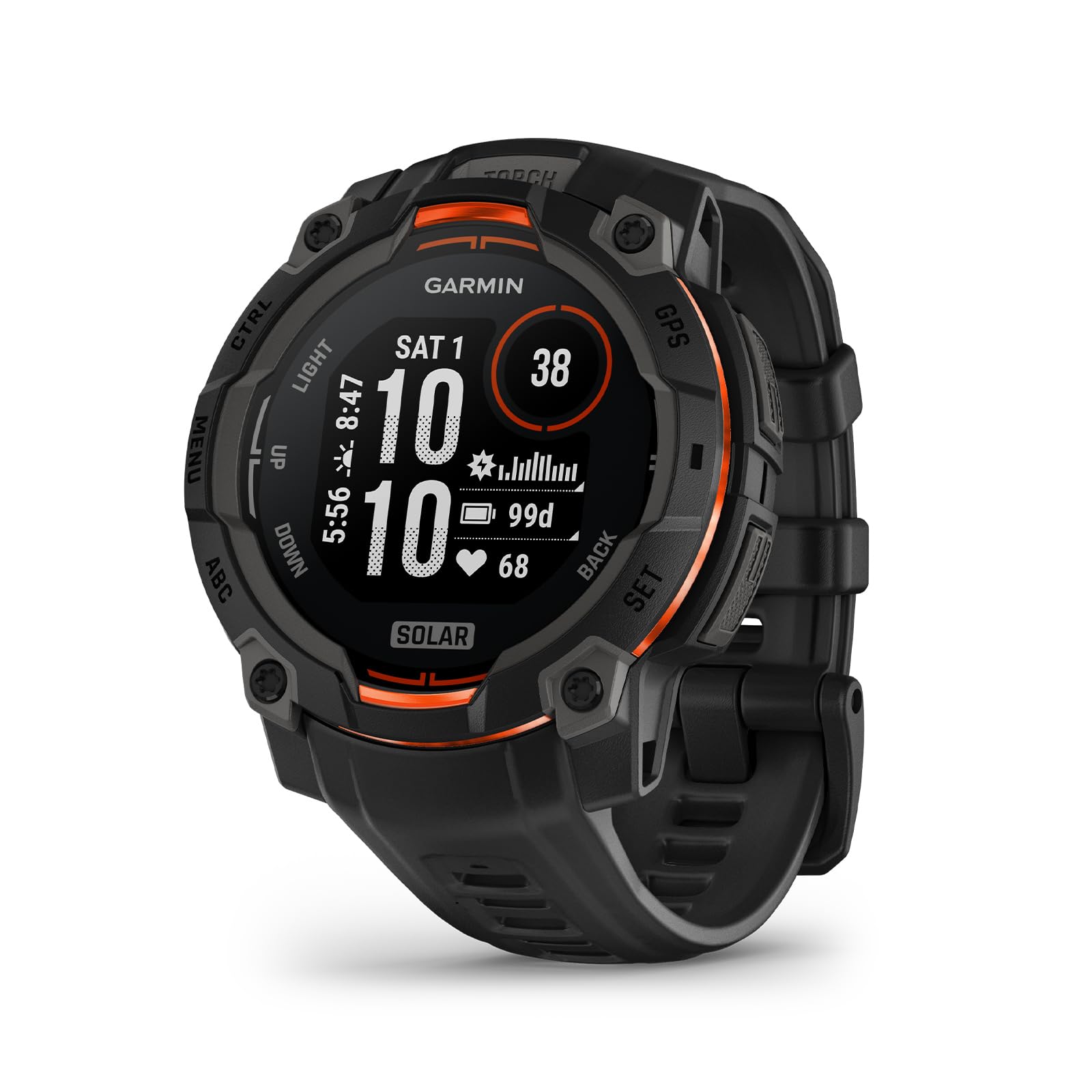Garmin Instinct® 3 45mm, Solar Charged Display, Rugged Outdoor GPS Smartwatch, Metal-Reinforced Bezel, Built-in Flashlight, Black
