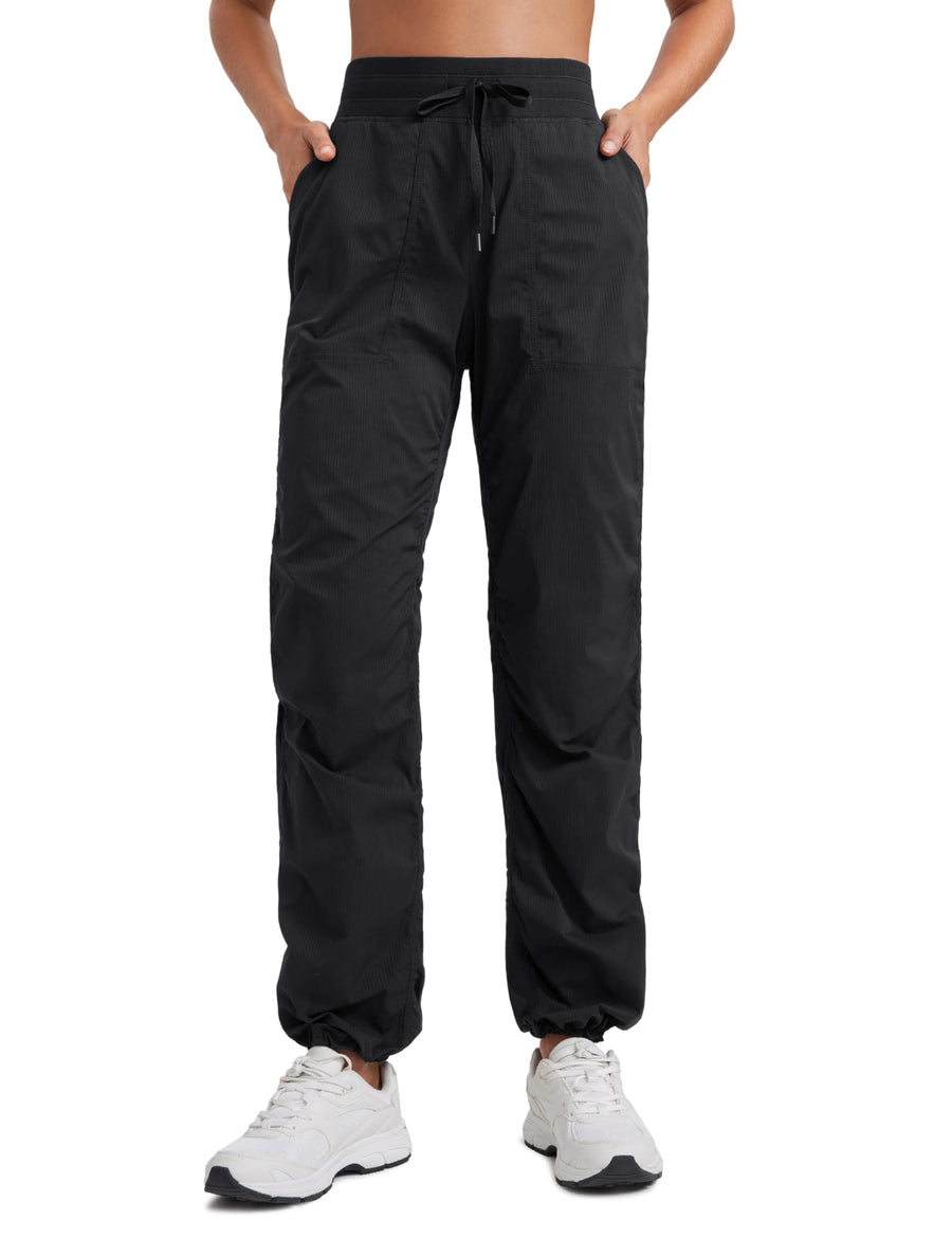 CRZ YOGA Women's Lightweight Straight Leg Workout Pants 30" – Ruched Casual Gym Joggers with Pockets Black