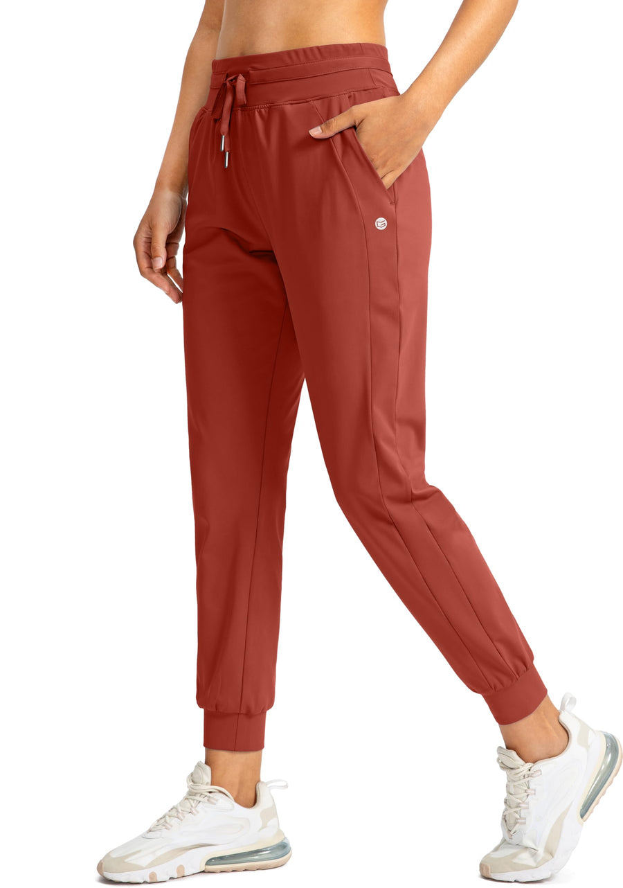 G Gradual Women’s Joggers Pants – High-Waisted Athletic Tapered Sweatpants with Zipper Pockets, Savannah Red
