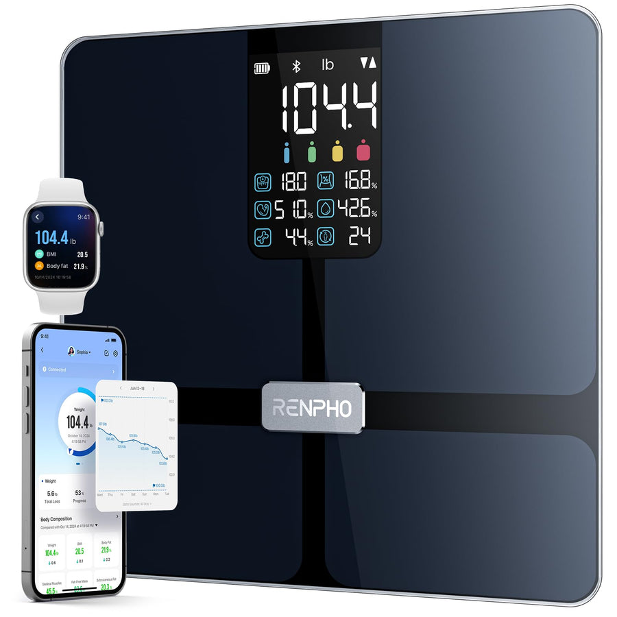 RENPHO Elis 2X Smart Body Fat Scale – Large Display Bluetooth Body Composition Monitor (Black)