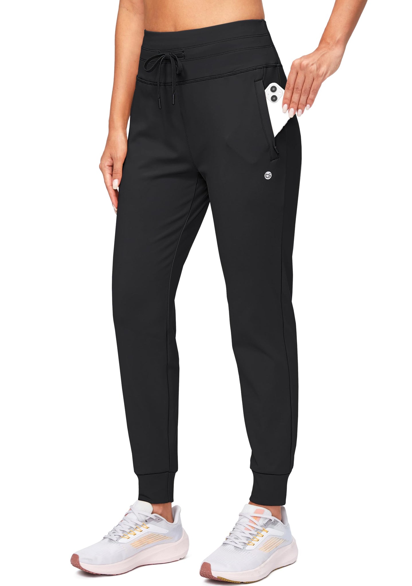 G Gradual Women's Fleece Lined Joggers High Waisted Water Resistant Thermal Winter Sweatpants Running Hiking Pockets(Black, XL)