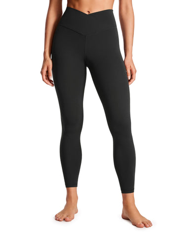 CRZ YOGA Womens Butterluxe Cross Waist Workout Leggings 25 Inches - V Crossover High Waisted Gym Yoga Black Small