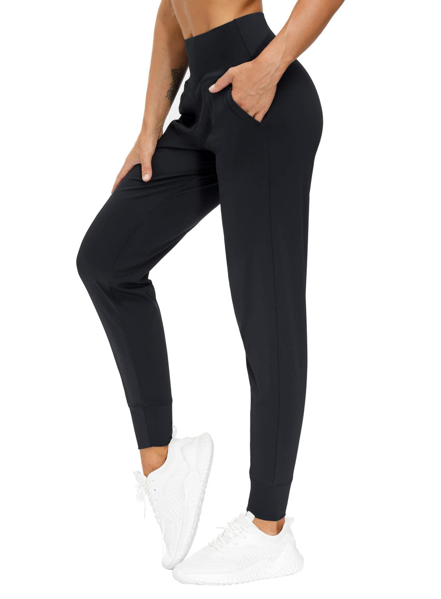 THE GYM PEOPLE Women’s Joggers – Lightweight Athletic Leggings Tapered Lounge Pants for Workout, Yoga, Running, Black