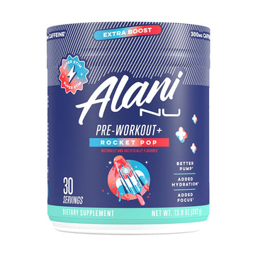 Alani Nu Pre Workout+ Powder Rocket POP, Extra Boost, Sugar Free, 300mg Caffeine, L-Theanine, Beta-Alanine, Citrulline, 30 Servings