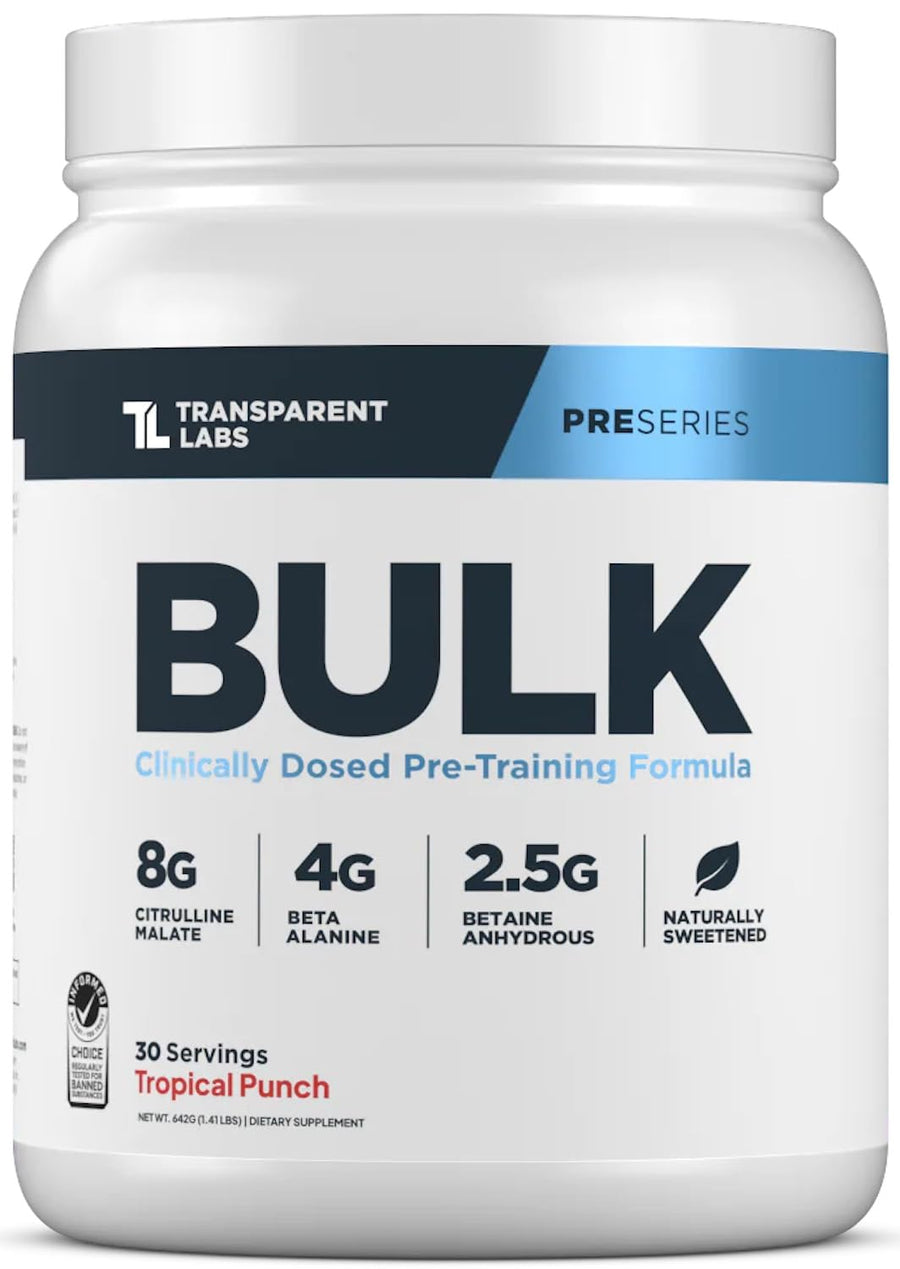 Transparent Labs Bulk Pre-Workout Powder – Naturally Sweetened, 30 Servings, Tropical Punch, Muscle Building & Strength
