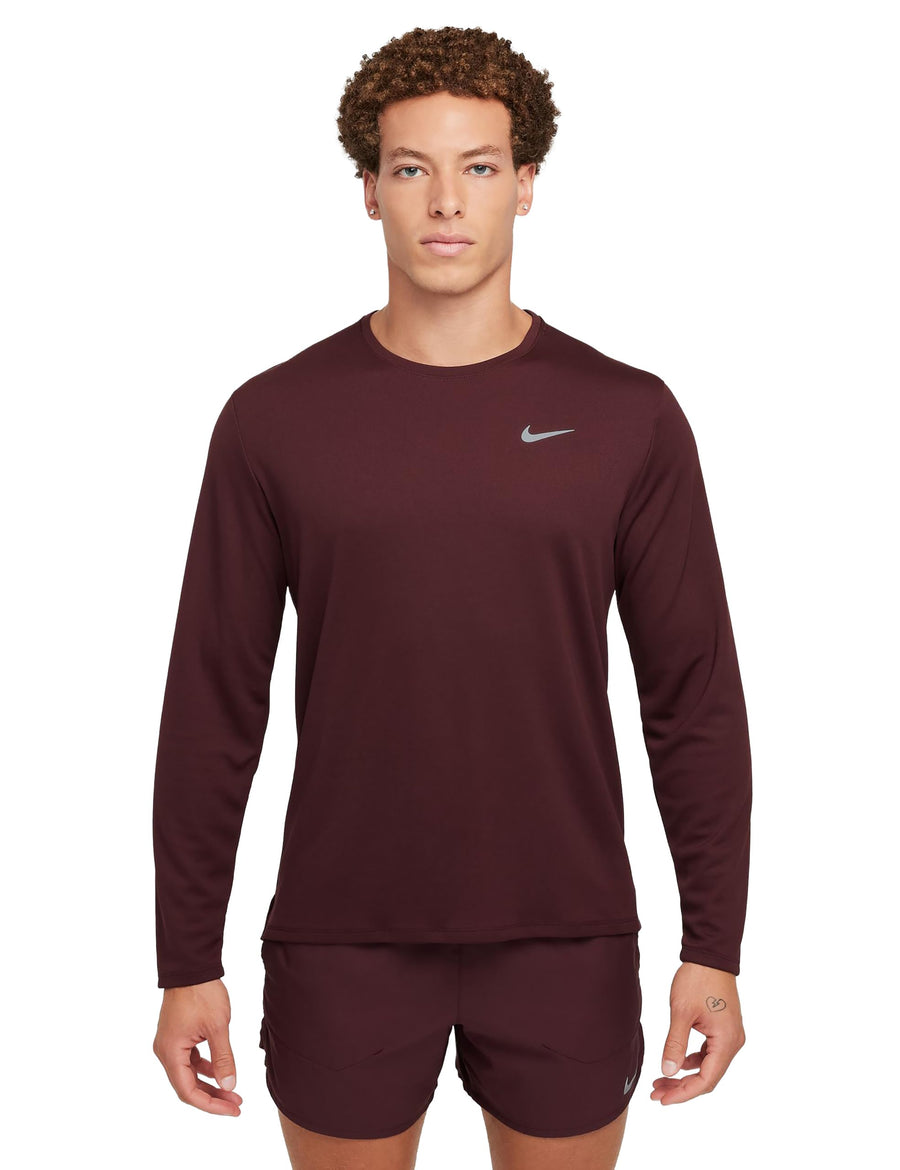Nike Dri-FIT UV Protection Training Shirt – Lightweight Sun Protection Performance Top (Burgundy Crush/Reflective Silver)