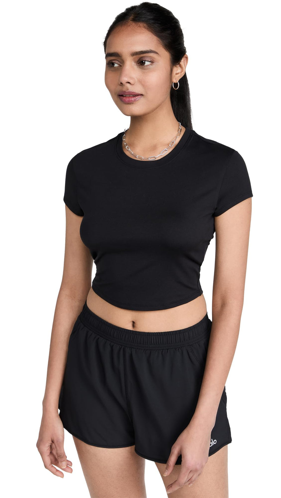 Alo Yoga Women's Alosoft Crop Finesse Tee – Lightweight Athletic Crop Workout Shirt Black
