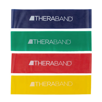 THERABAND Resistance Band Loop Set, Pack of 4, 12" Color Coded Exercise Bands from Beginner to Advanced Levels, for Strength, Stretching, Home Workouts, Pilates, Physical Therapy, For Men and Women