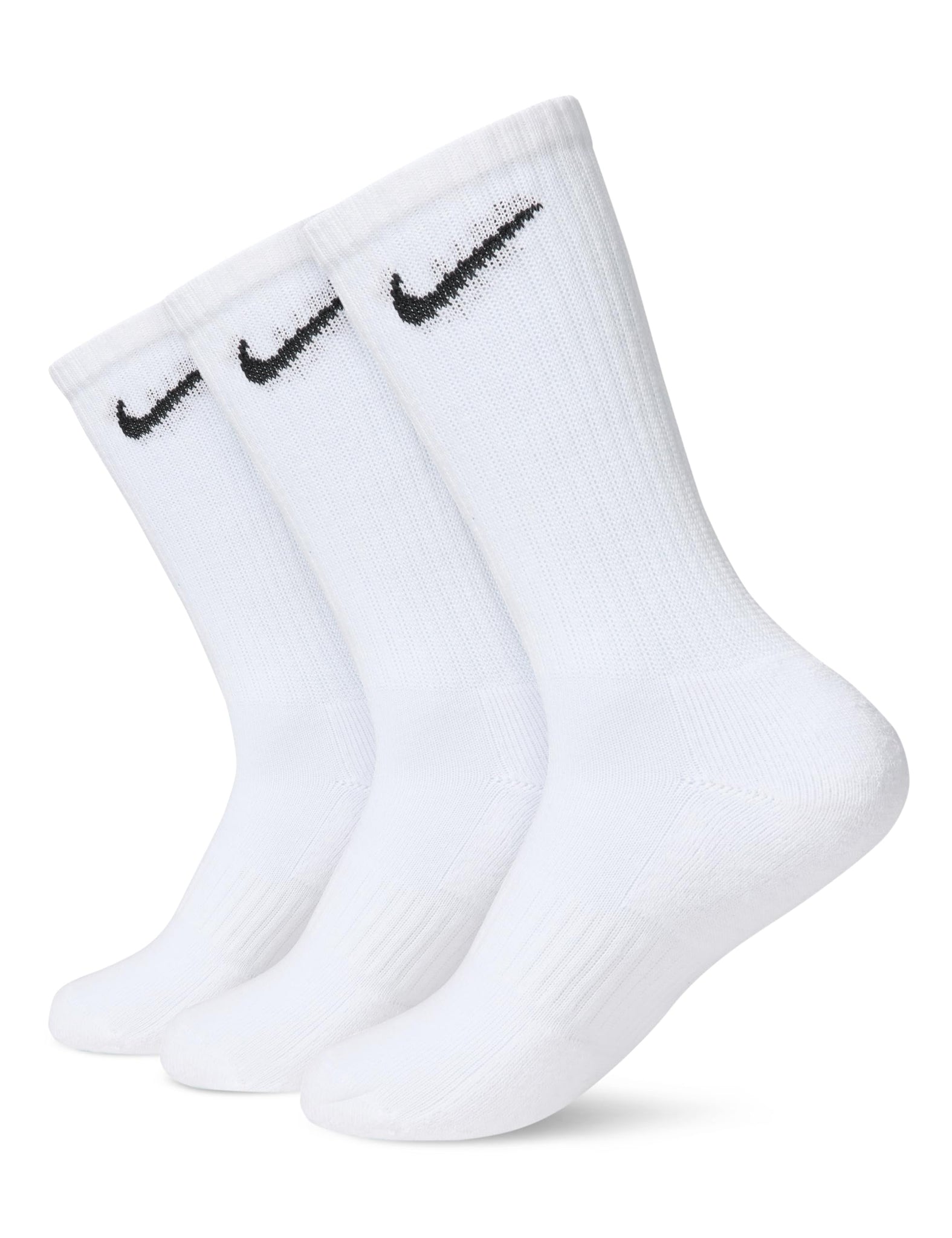 Nike Unisex Everyday Cushioned Training Crew Socks (3 Pairs), White/Black, Small