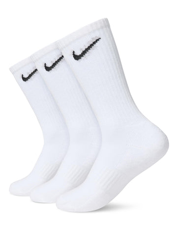 Nike Unisex Everyday Cushioned Training Crew Socks (3 Pairs), White/Black, Small