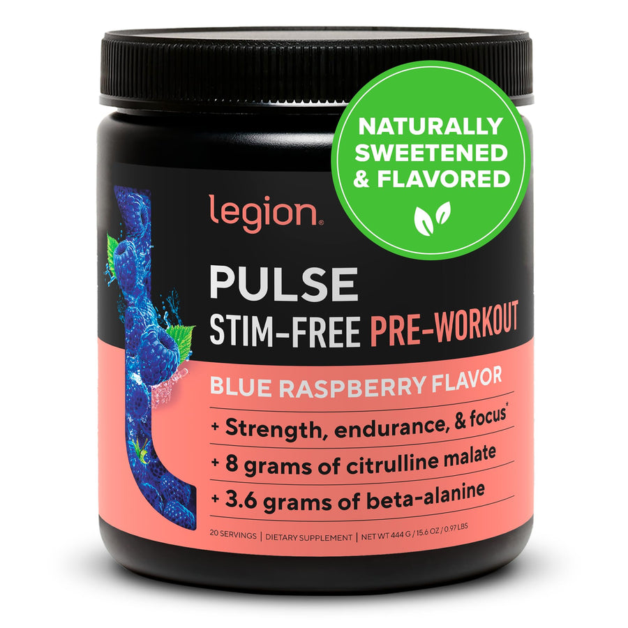 LEGION Pulse Pre Workout – Caffeine-Free, All-Natural Nitric Oxide Booster, Blue Razz, 30 Servings