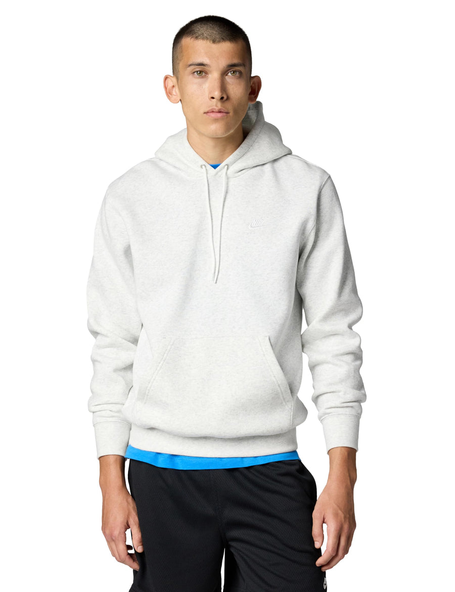 Nike Futura Logo Hoodie – Classic Fleece Pullover with Pouch Pocket (Birch Heather/White/White)