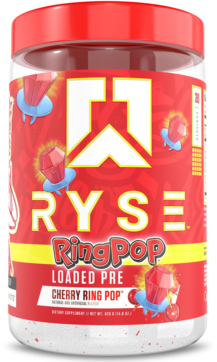 RYSE Loaded Pre Workout Powder - Ring Pop Cherry - Daily Pre-Workout for Men & Women with 325mg Caffeine, Beta Alanine, and Citrulline for Pump, Focus, and Energy - 30 Servings