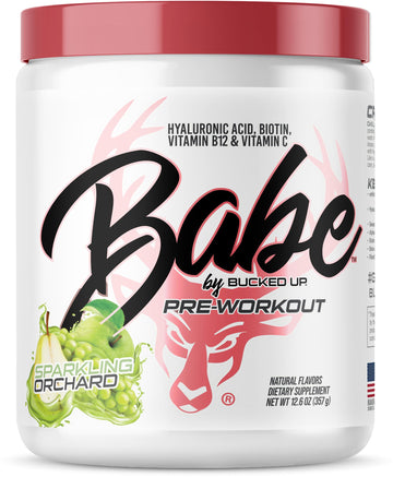 Babe Pre Workout powder for Women | Sparkling Orchard | 6g Citrulline, 2g Beta-Alanine, 100mg Hyaluronic Acid, 5mg Biotin and 5 other registered trademarked ingredients | 30 servings | 12.6 OZ