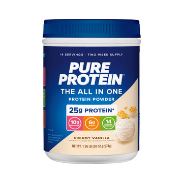 Pure Protein All-In-One Powder, Vanilla - Whey & Collagen, High Fiber, Vitamins, No Added Sugar, Non-GMO, Gluten-Free, 1.25lb