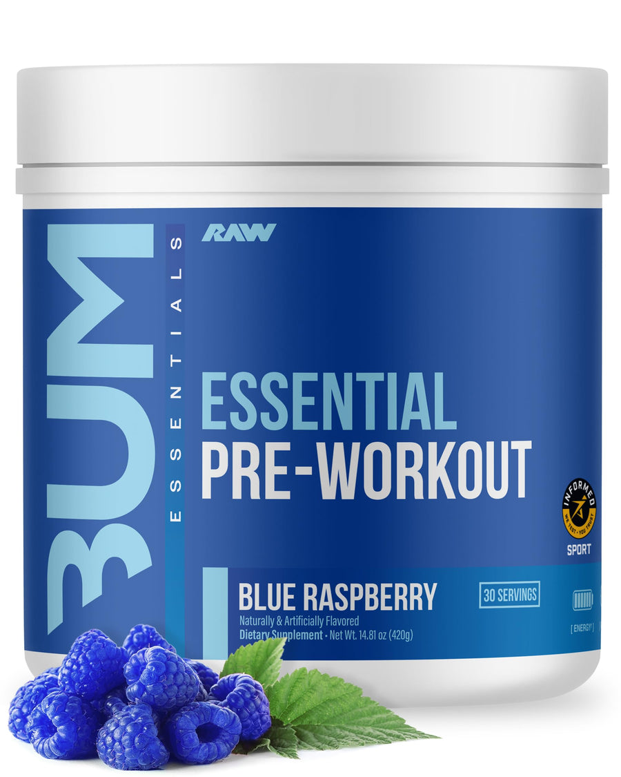 RAW Nutrition Essential Pre-Workout – Chris Bumstead Formula, Blue Raspberry, Men & Women, Energy Powder