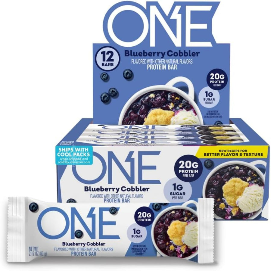 ONE Protein Bars – Blueberry Cobbler, Gluten-Free, 20g Protein, 1g Sugar, 12 Count, 2.12 oz Each