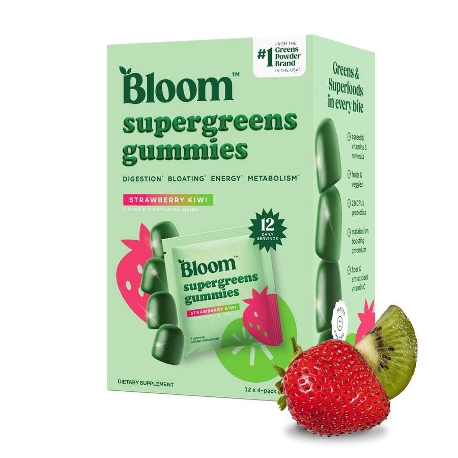 Bloom Super Greens Gummies – Daily Greens Fiber Gummies for Gut Health & Digestive Support (Strawberry Kiwi)