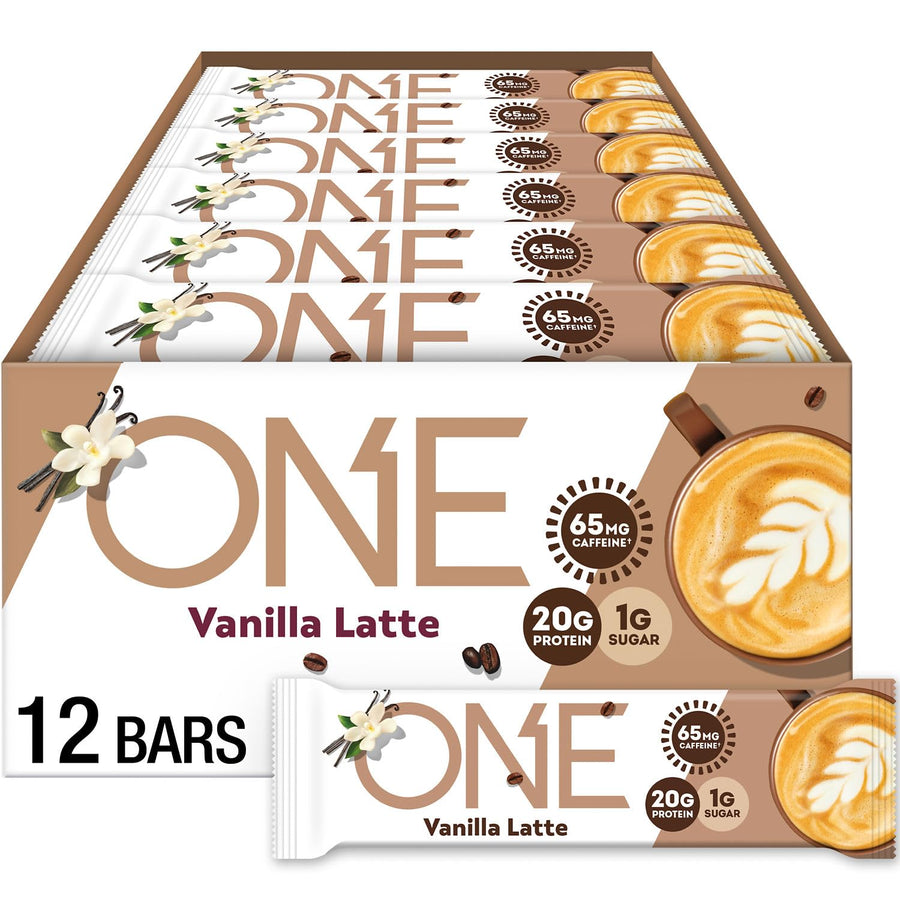 ONE Coffee Shop Protein Bars – Vanilla Latte, Gluten-Free, 20g Protein, 65mg Caffeine, 12 Count