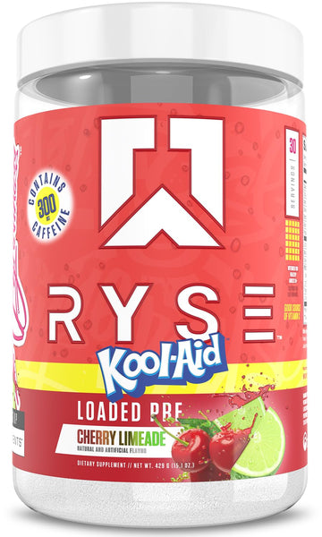 RYSE Loaded Pre Workout Powder - Kool-Aid Cherry Limeade - Daily Pre-Workout for Men & Women with 300mg Caffeine, Beta Alanine, and Citrulline for Pump, Focus, and Energy - 30 Servings