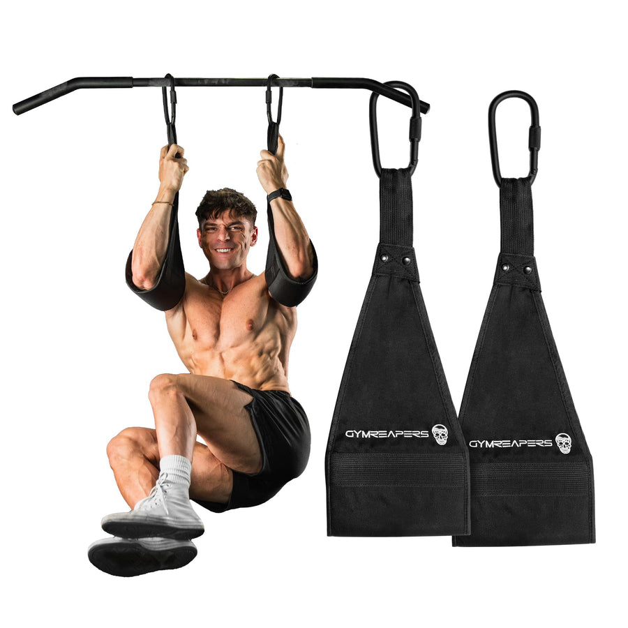 Gymreapers Hanging Ab Straps – Core Training & Leg Raise Straps for Pull-Up Bars (Black)