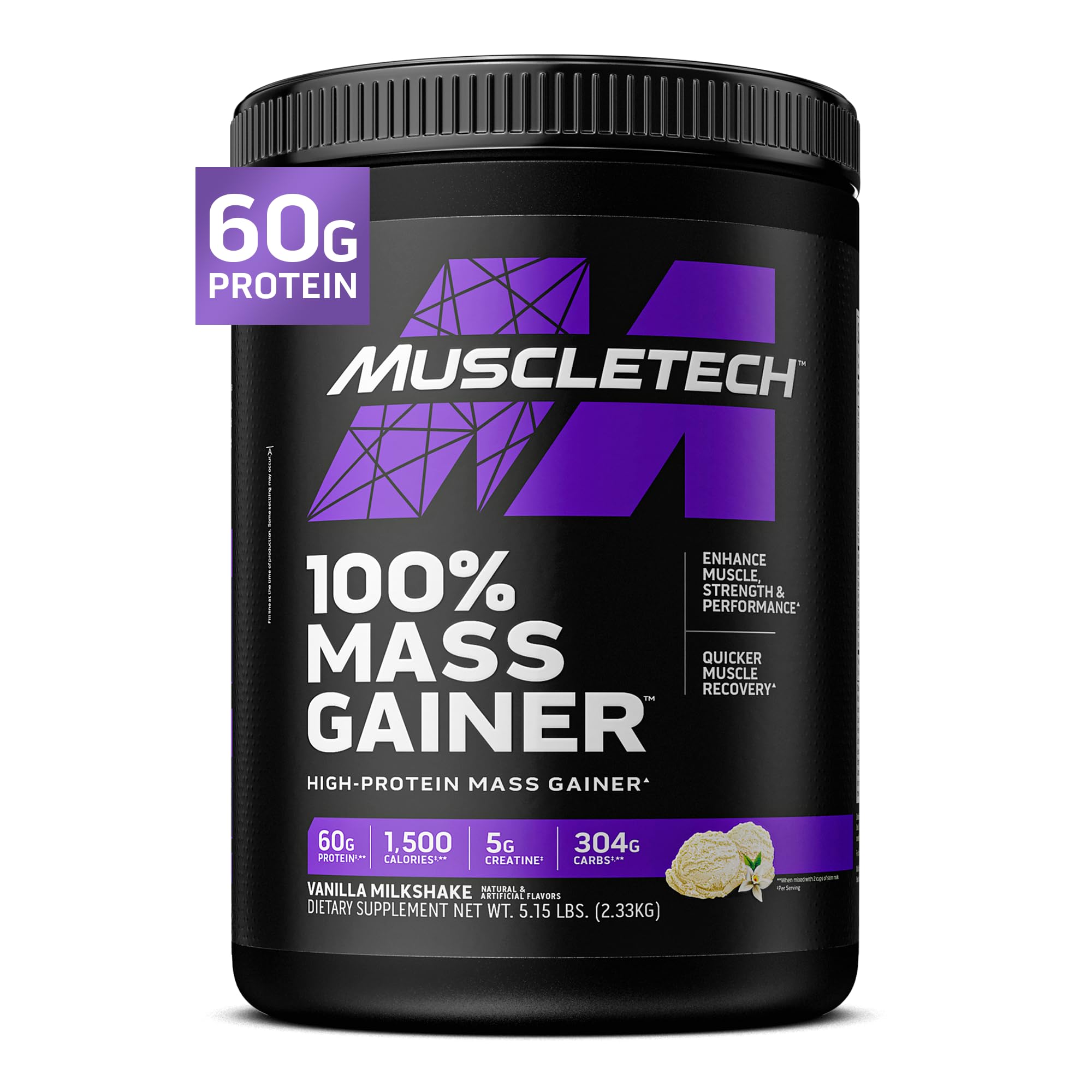 MuscleTech High Protein Mass Gainer for Men & Women - Protein Powder Shakes for Weight Gain, Muscle Building & Recovery with Creatine Monohydrate - Vanilla Milkshake, 5.15 Pound